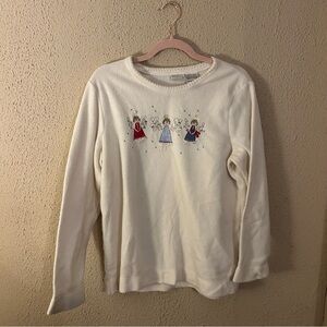 White Stag Vintage Long Sleeve Embroidered Angel Sequin Christmas 90's Size L